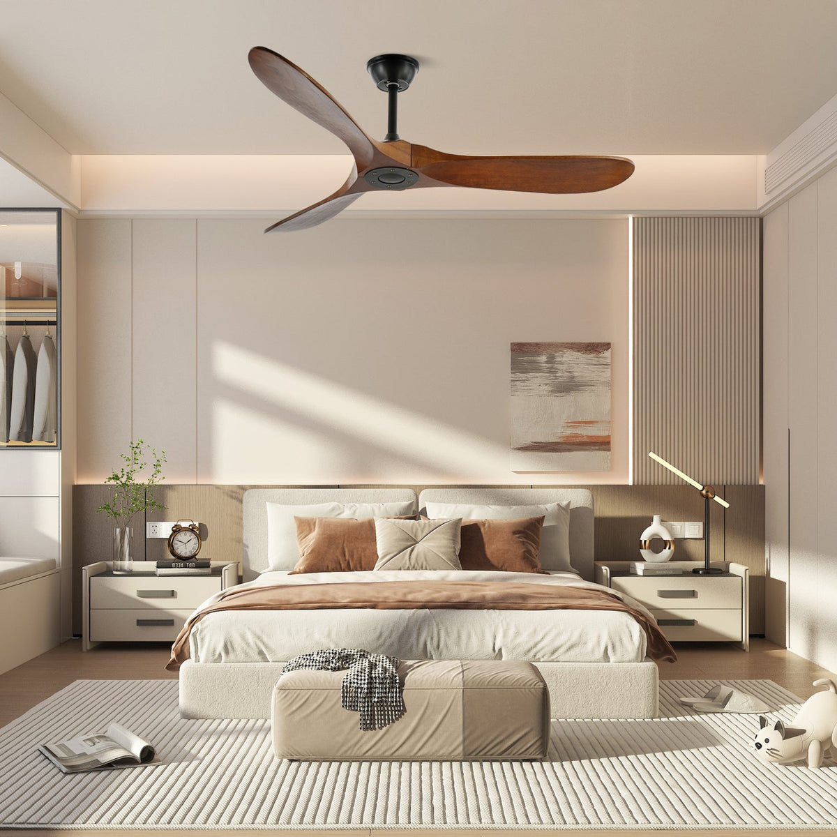 Aero Breeze Ceiling Fan — Sculpted Wood Blades & Whisper-Quiet DC Motor