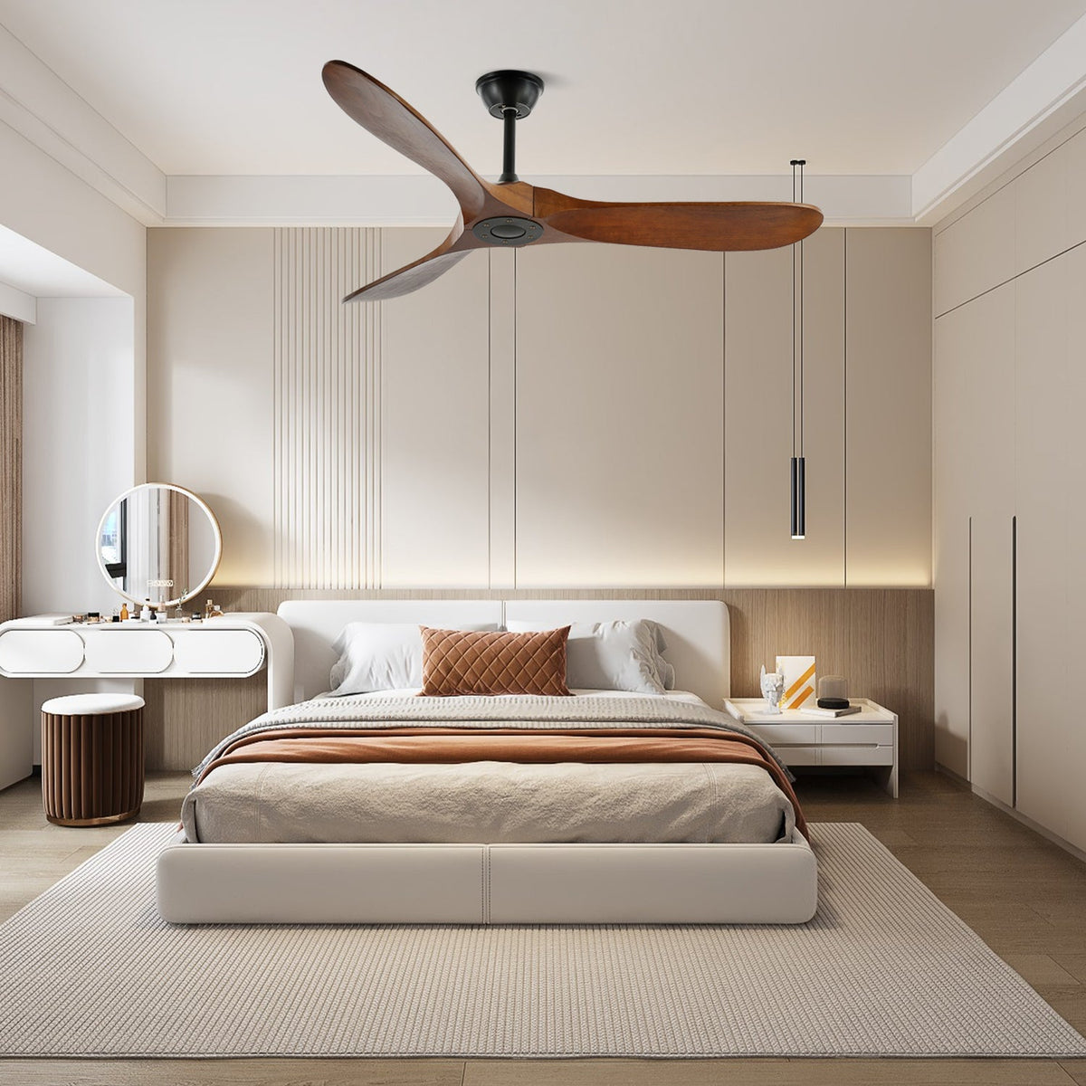 Aero Breeze Ceiling Fan — Sculpted Wood Blades & Whisper-Quiet DC Motor