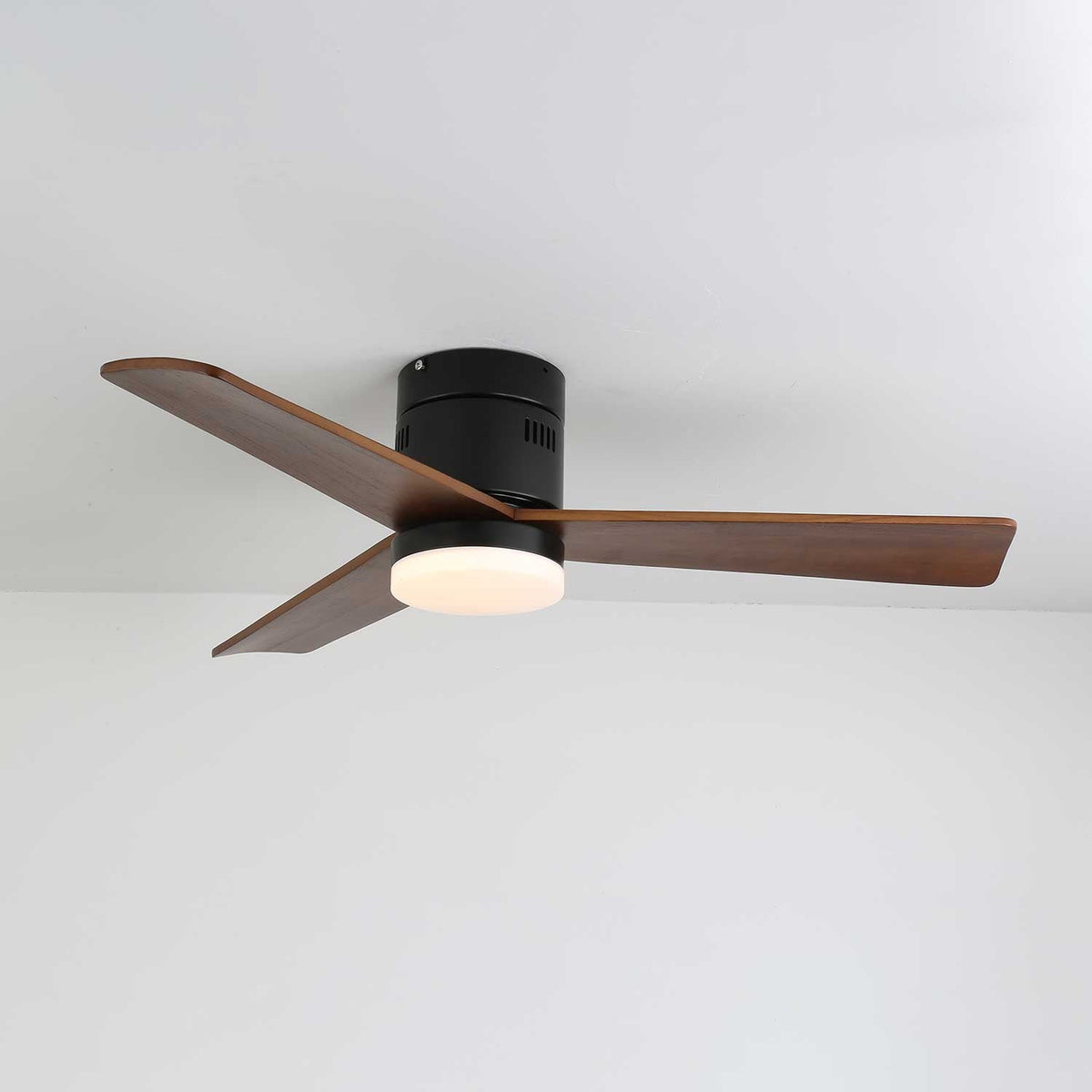 AeroLuxe Modern Ceiling Fan with LED Light, Walnut & Nickel