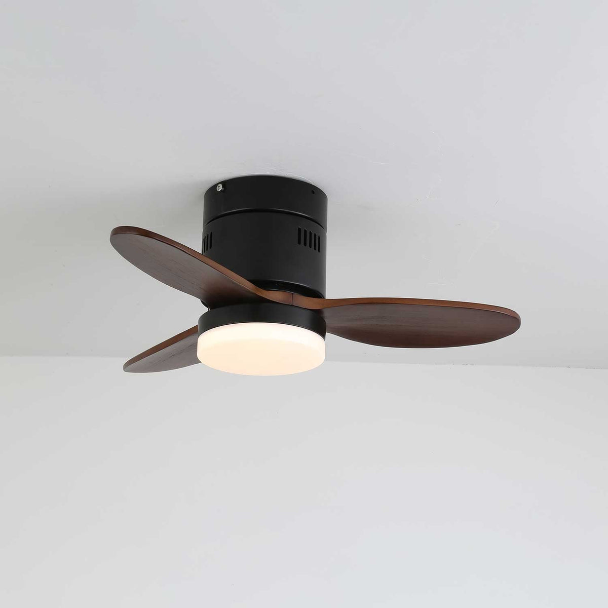 AeroLuxe Modern Ceiling Fan with LED Light, Walnut & Nickel