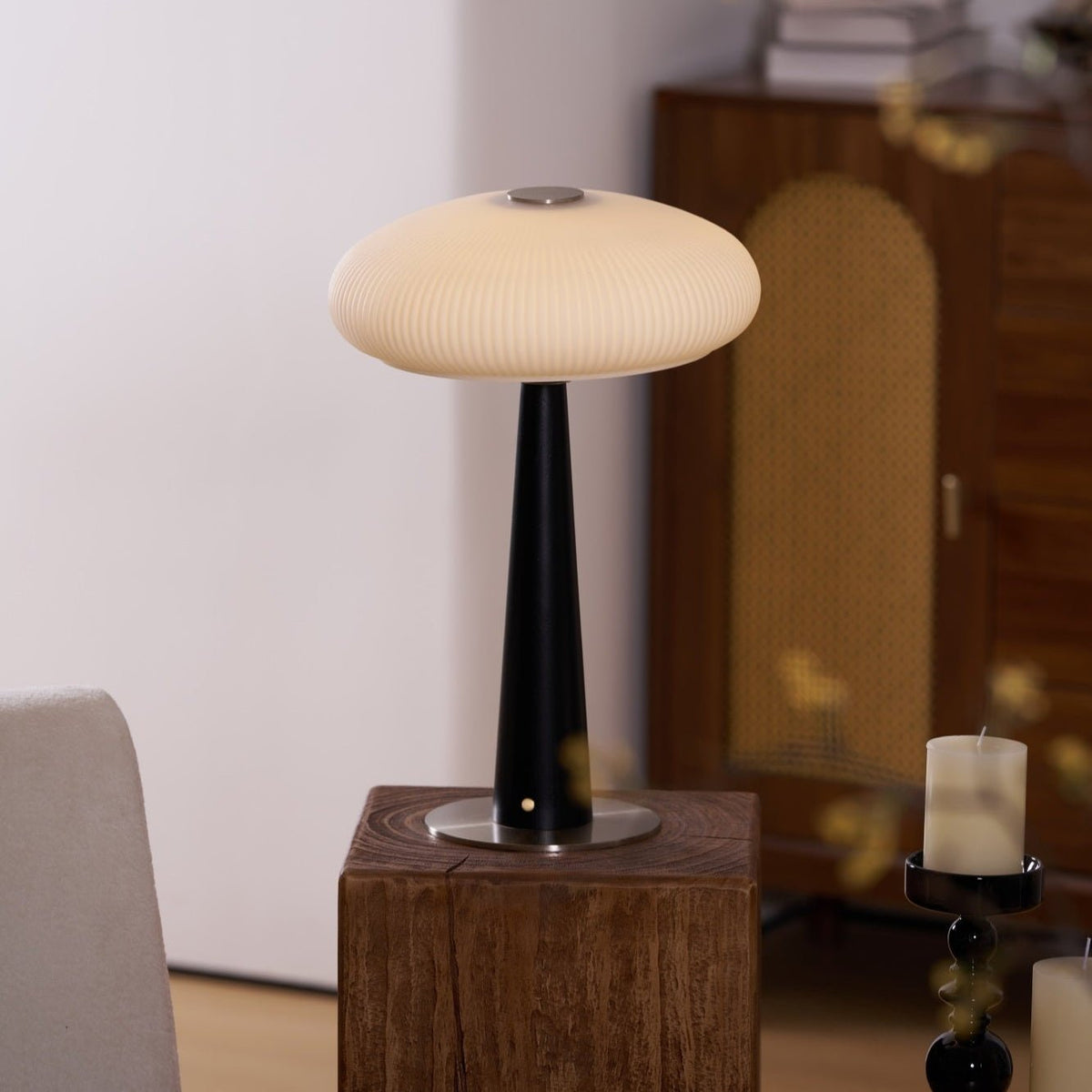 Aeruno Fluted Glass LED Table Lamp with Touch Dimming, Modern Sculptural Design