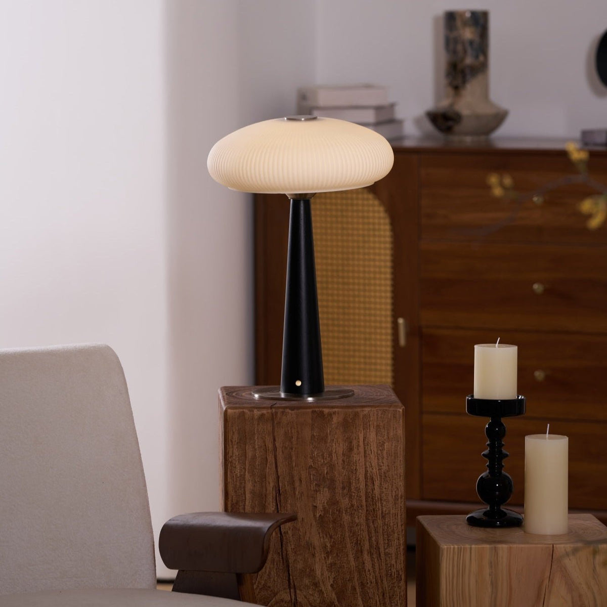 Aeruno Fluted Glass LED Table Lamp with Touch Dimming, Modern Sculptural Design