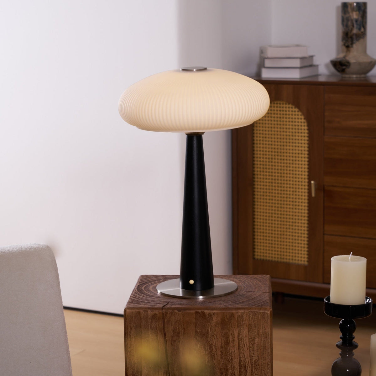 Aeruno Fluted Glass LED Table Lamp with Touch Dimming, Modern Sculptural Design