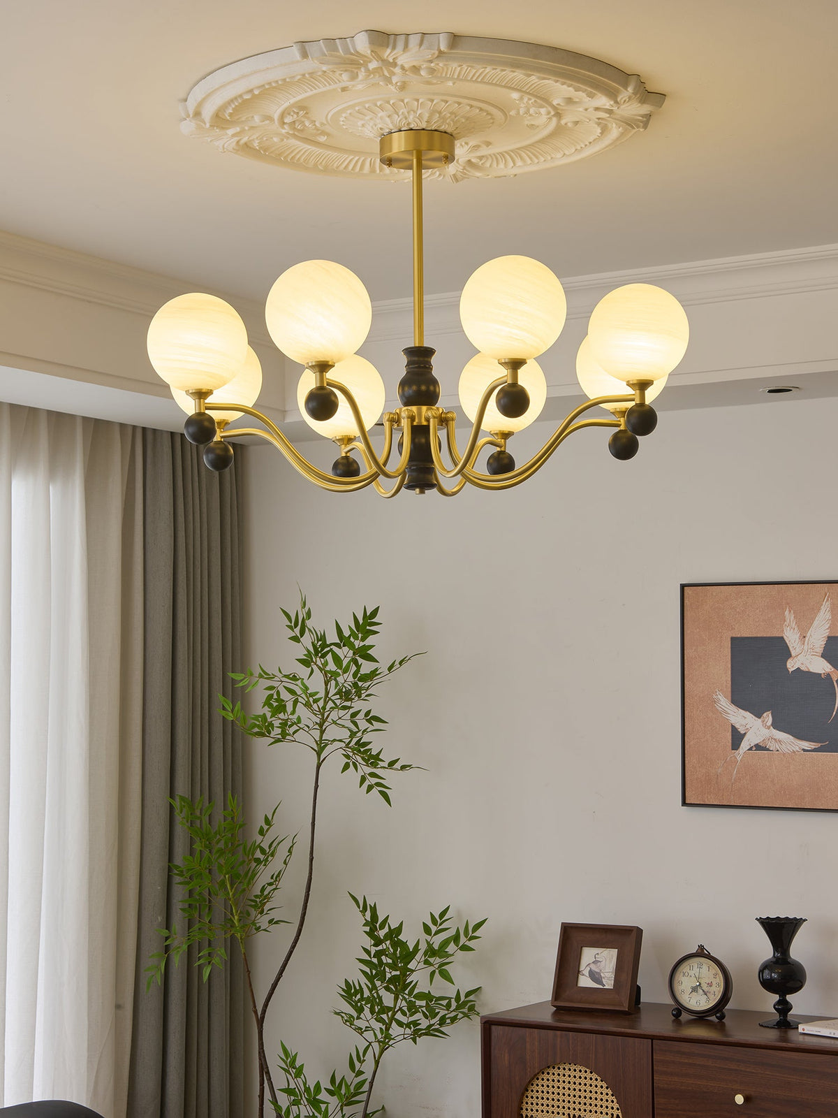 Aether Sphere Chandelier — Brass and Glass Modern Pendant Light