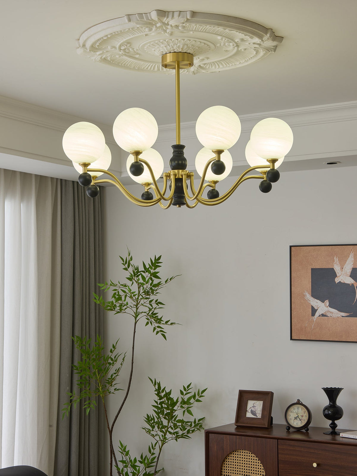 Aether Sphere Chandelier — Brass and Glass Modern Pendant Light