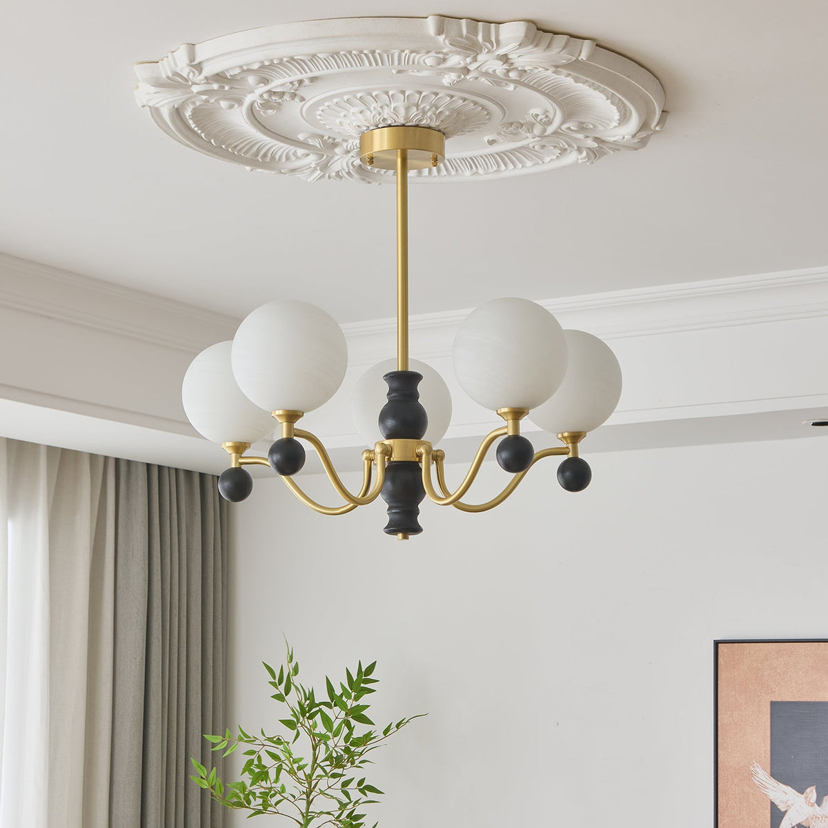 Aether Sphere Chandelier — Brass and Glass Modern Pendant Light