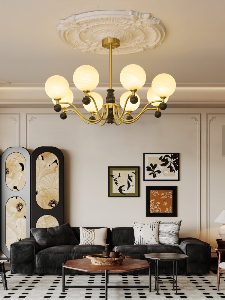 Aether Sphere Chandelier — Brass and Glass Modern Pendant Light