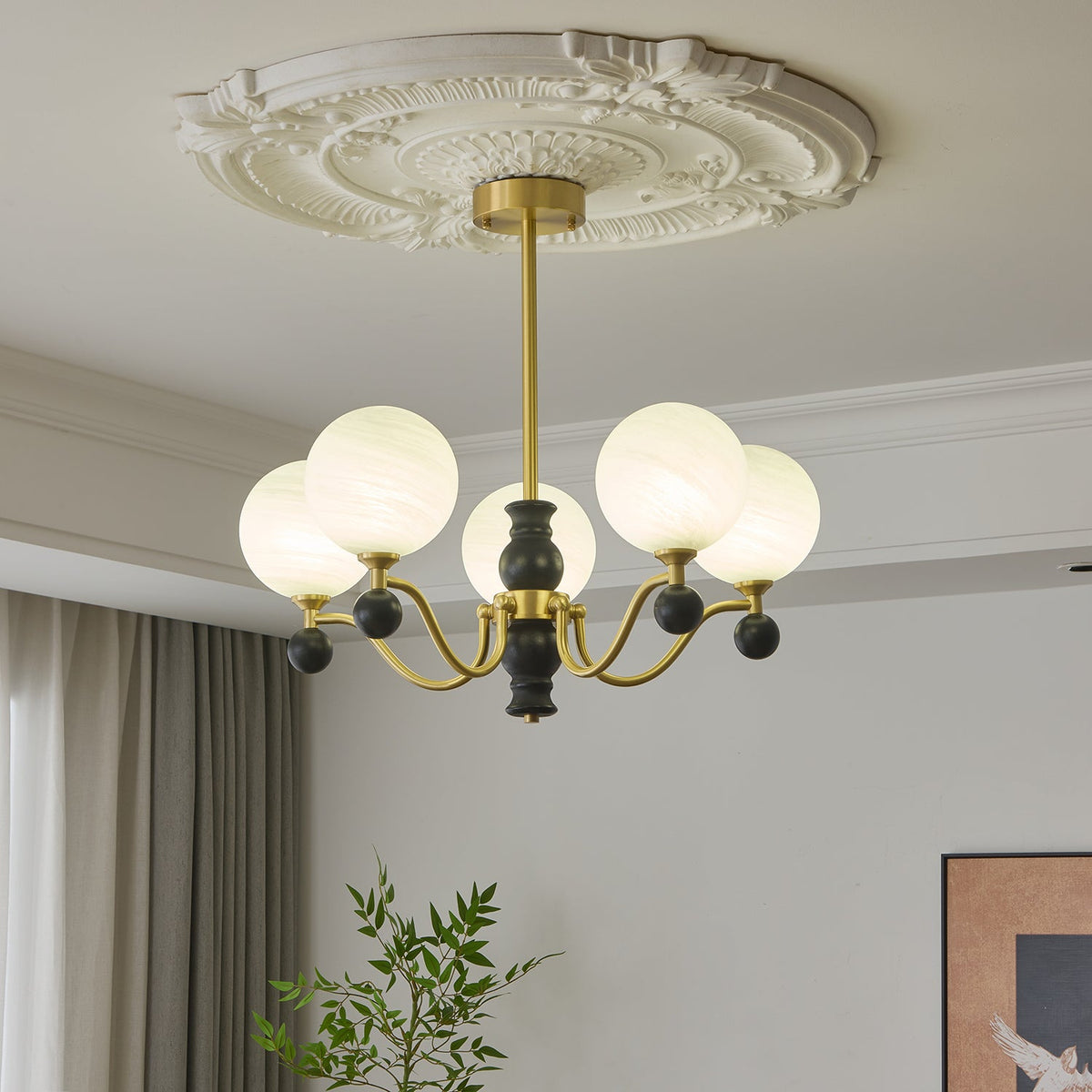 Aether Sphere Chandelier — Brass and Glass Modern Pendant Light