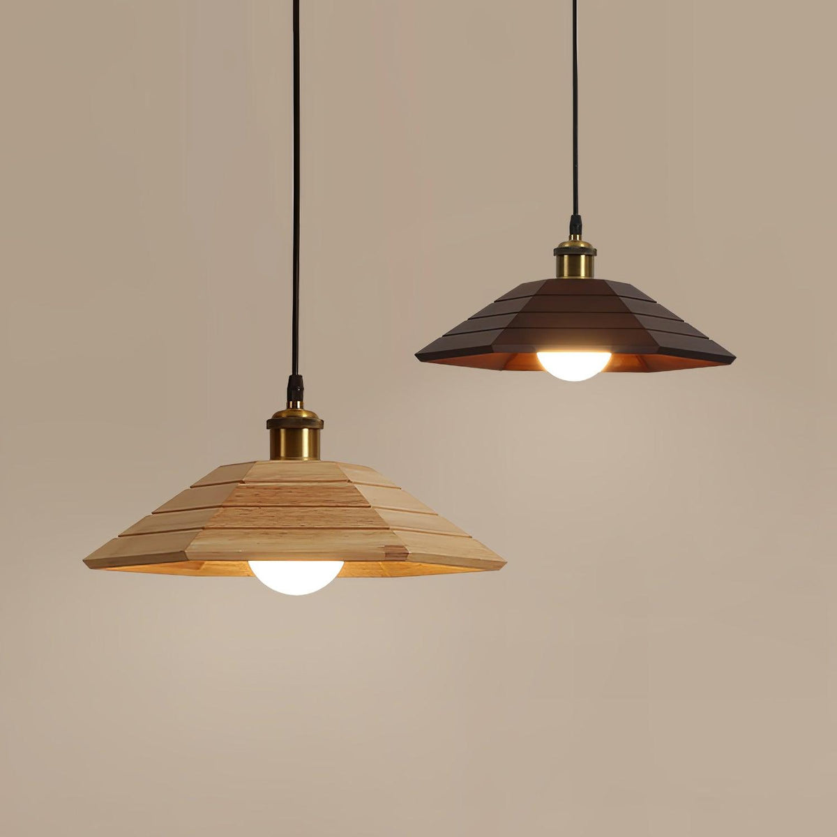 Umbrella Wooden Pendant Light – Modern Natural Wood & Gold Ceiling Lamp