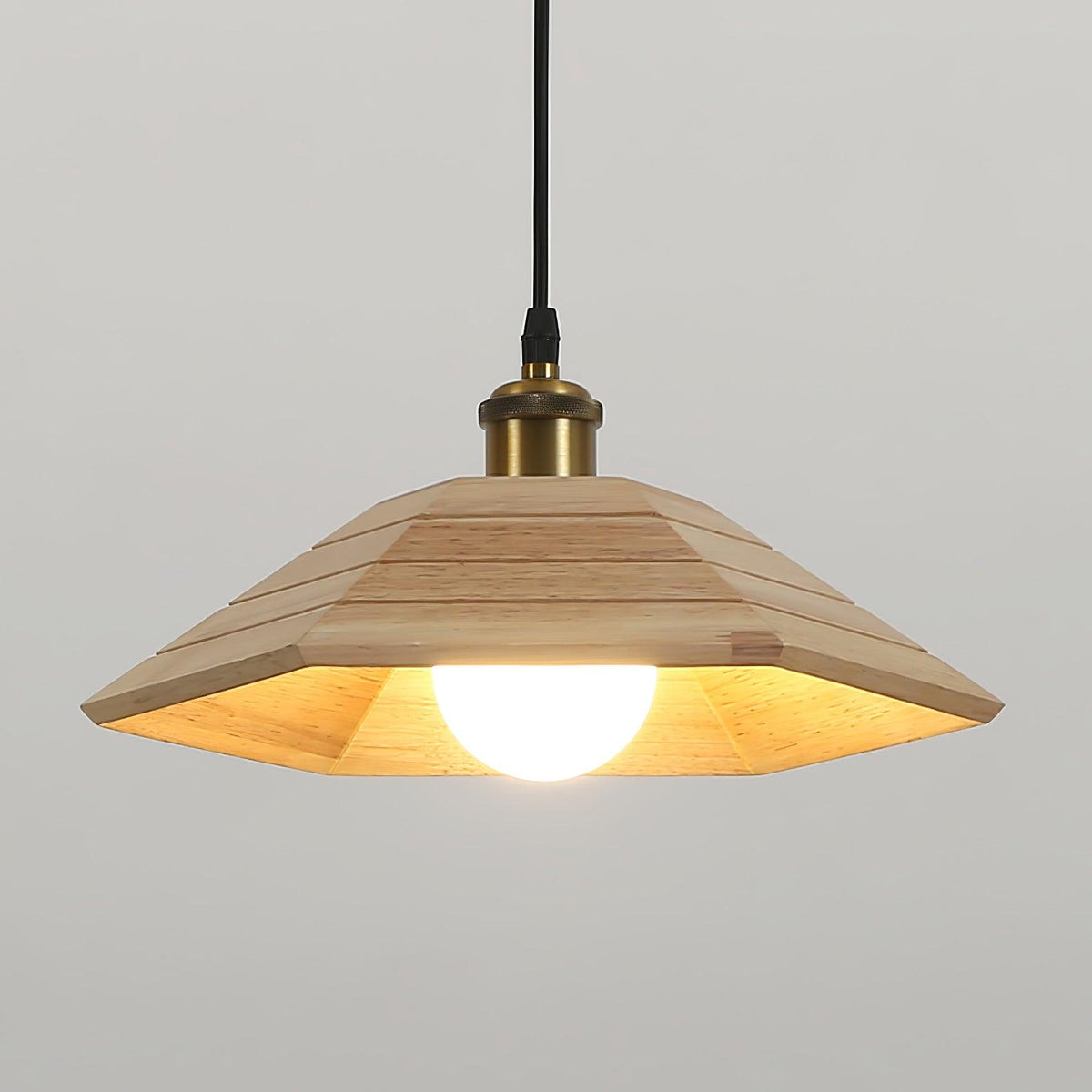 Umbrella Wooden Pendant Light – Modern Natural Wood & Gold Ceiling Lamp