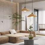 Umbrella Wooden Pendant Light – Modern Natural Wood & Gold Ceiling Lamp