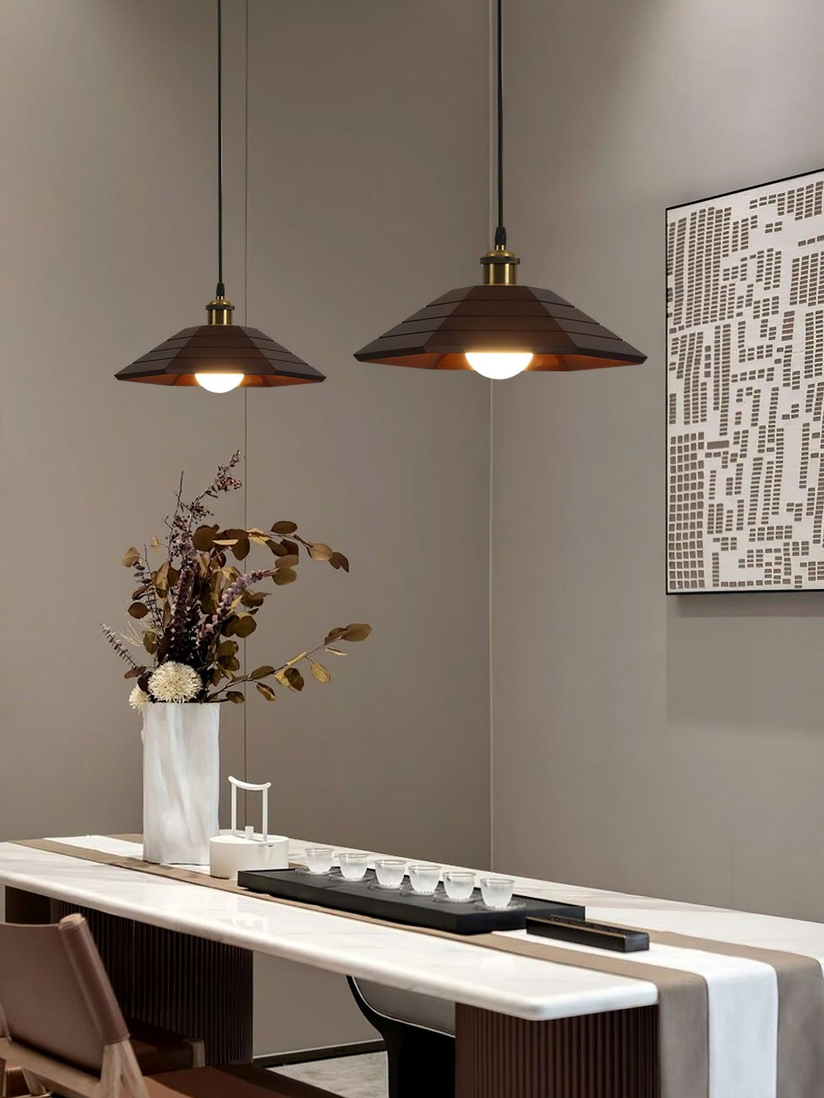 Umbrella Wooden Pendant Light – Modern Natural Wood & Gold Ceiling Lamp