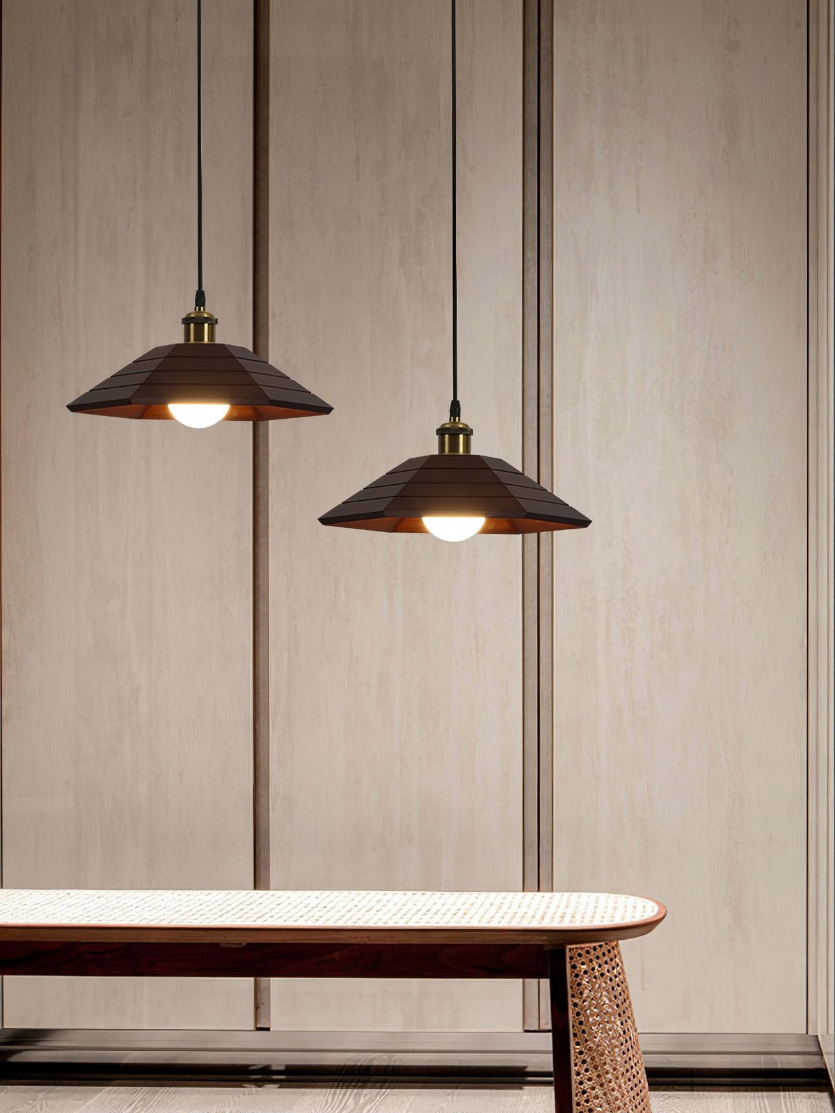 Umbrella Wooden Pendant Light – Modern Natural Wood & Gold Ceiling Lamp