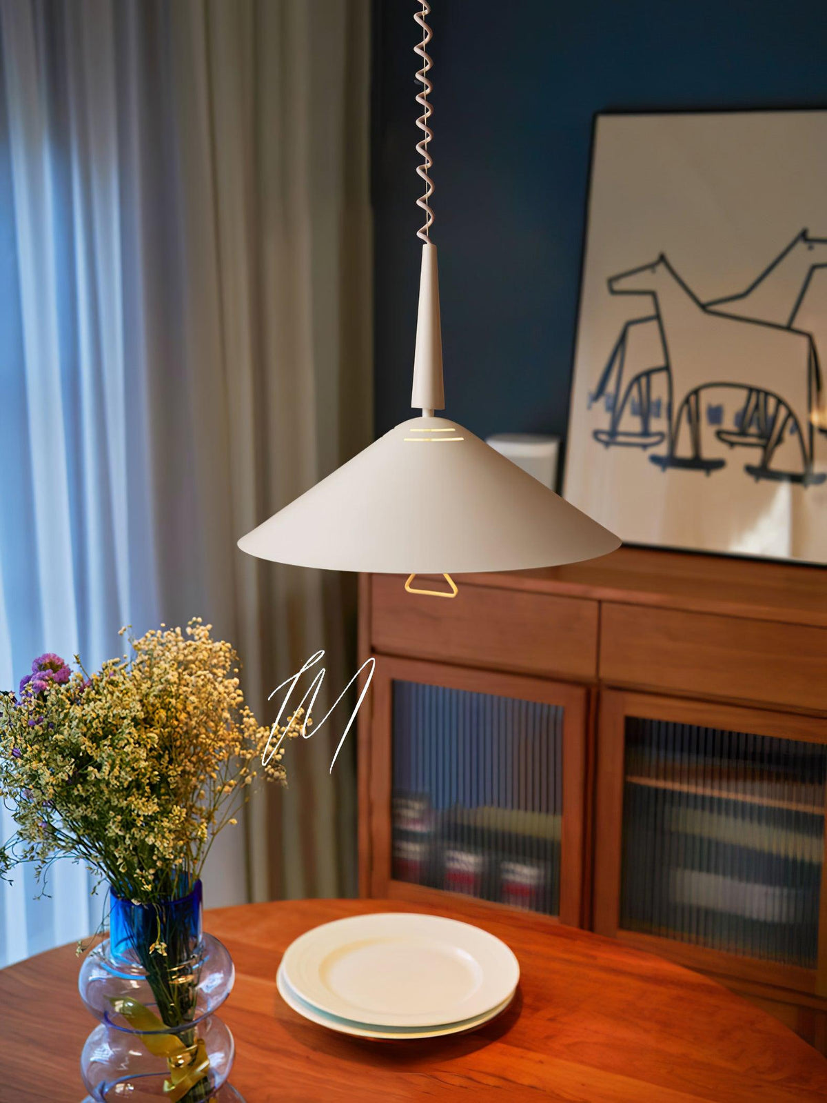 Agnes Retro Pendant Light with Retractable Cable, Mid-Century Modern Kitchen Island Lamp