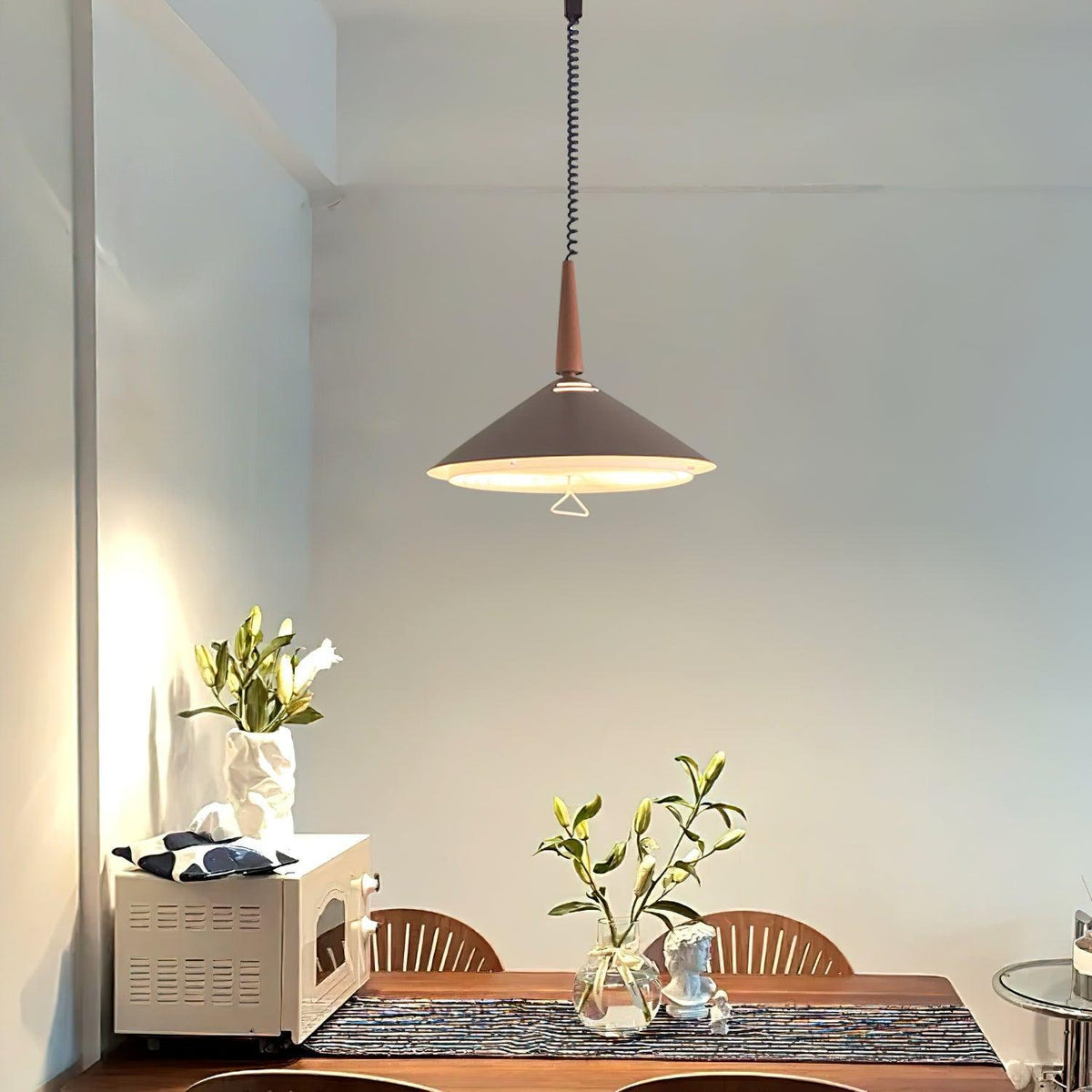 Agnes Retro Pendant Light with Retractable Cable, Mid-Century Modern Kitchen Island Lamp