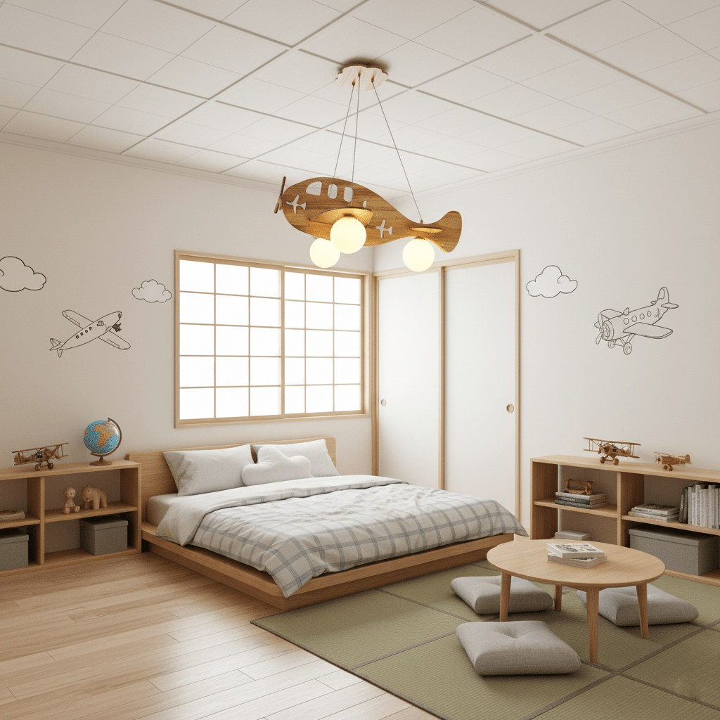 Aviator Pendant Light in Natural Wood and Opal Glass