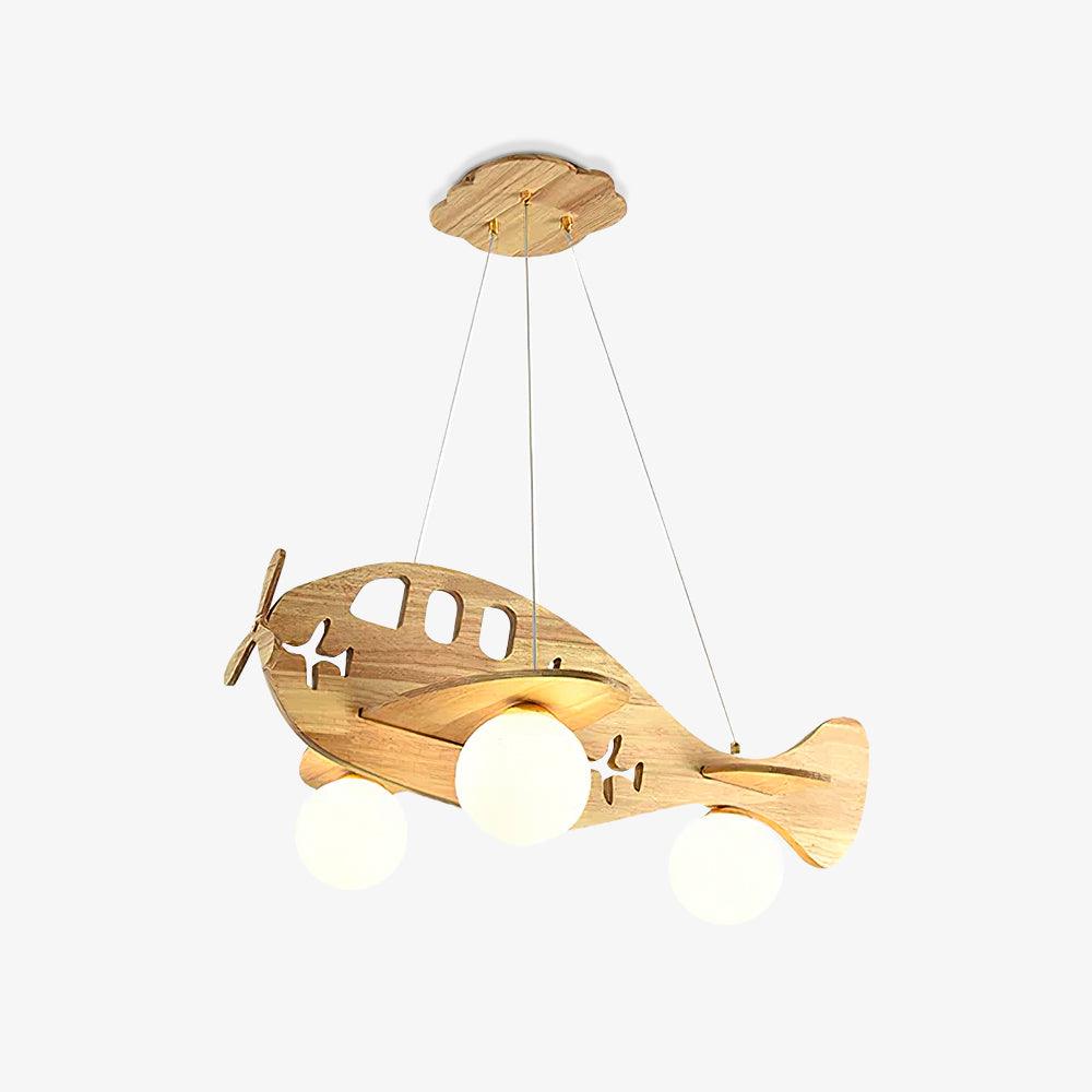 Aviator Pendant Light in Natural Wood and Opal Glass