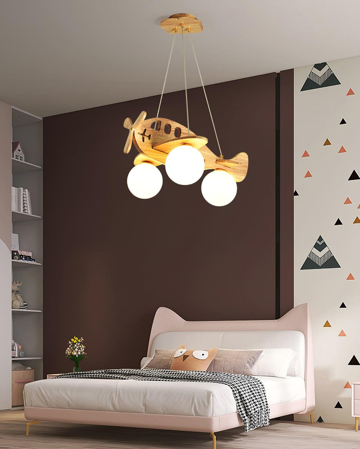 Aviator Pendant Light in Natural Wood and Opal Glass