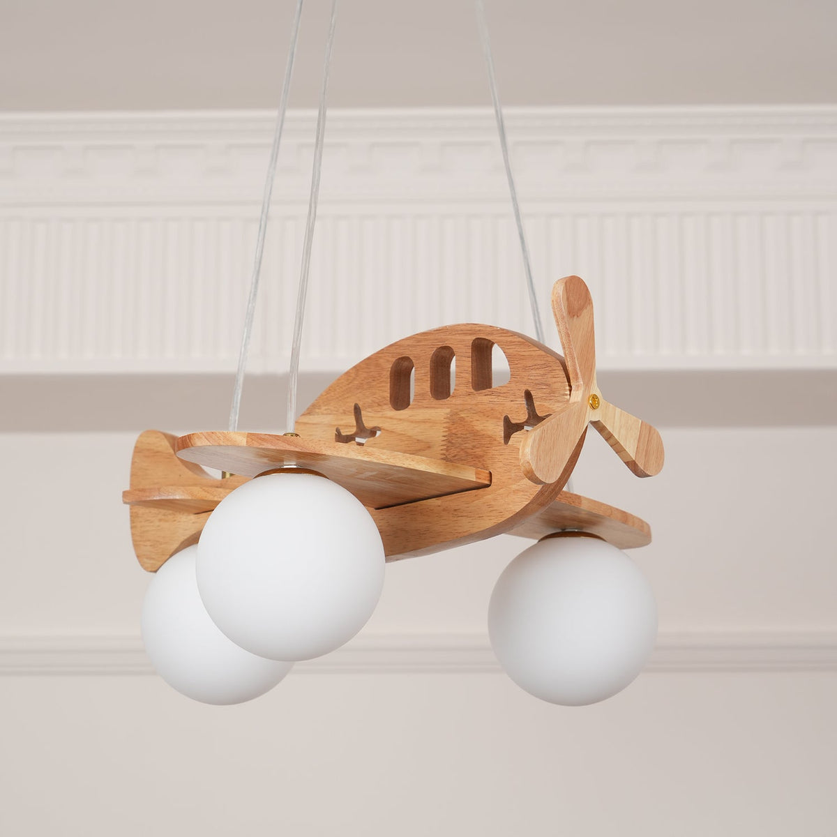 Aviator Pendant Light in Natural Wood and Opal Glass