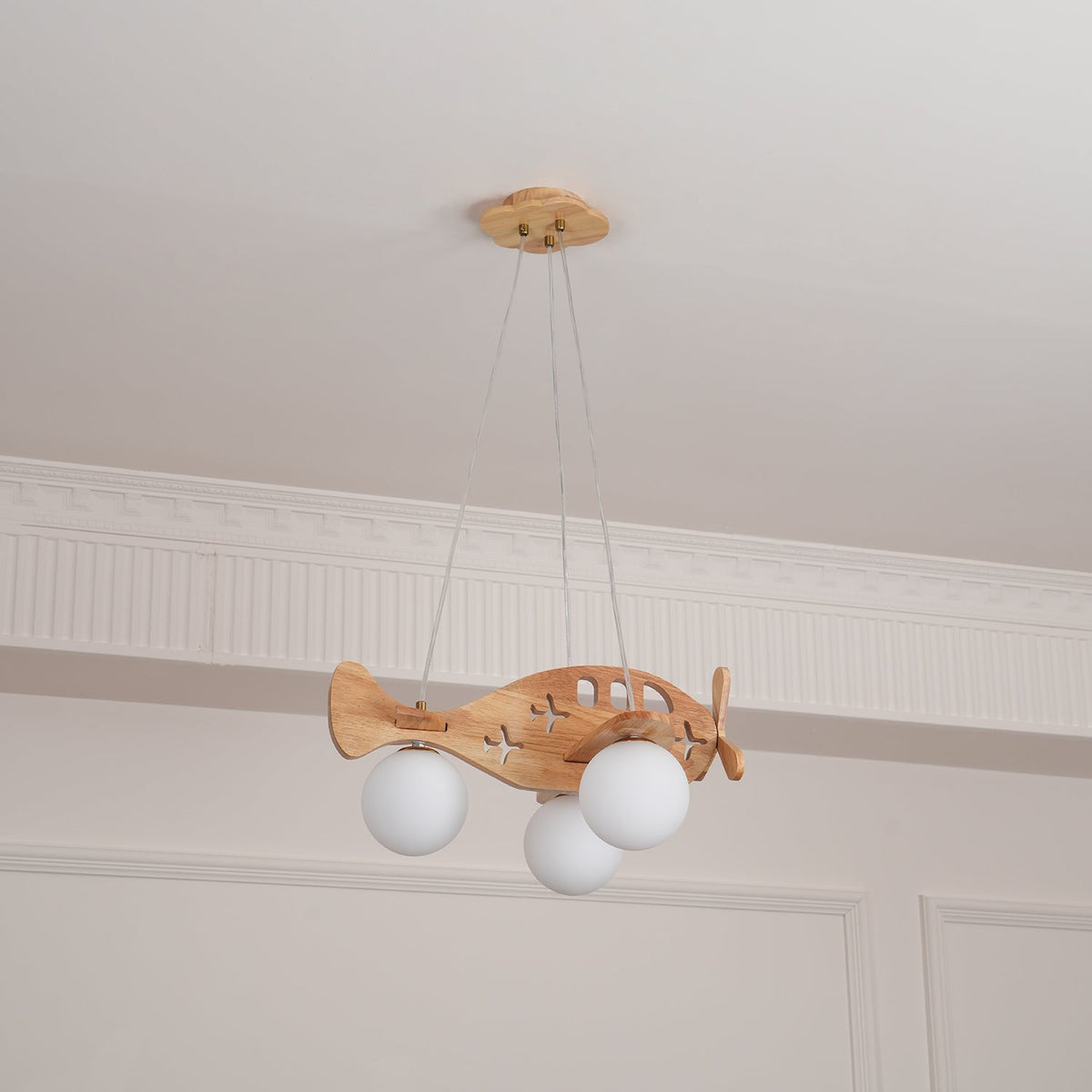 Aviator Pendant Light in Natural Wood and Opal Glass