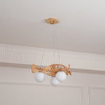 Aviator Pendant Light in Natural Wood and Opal Glass