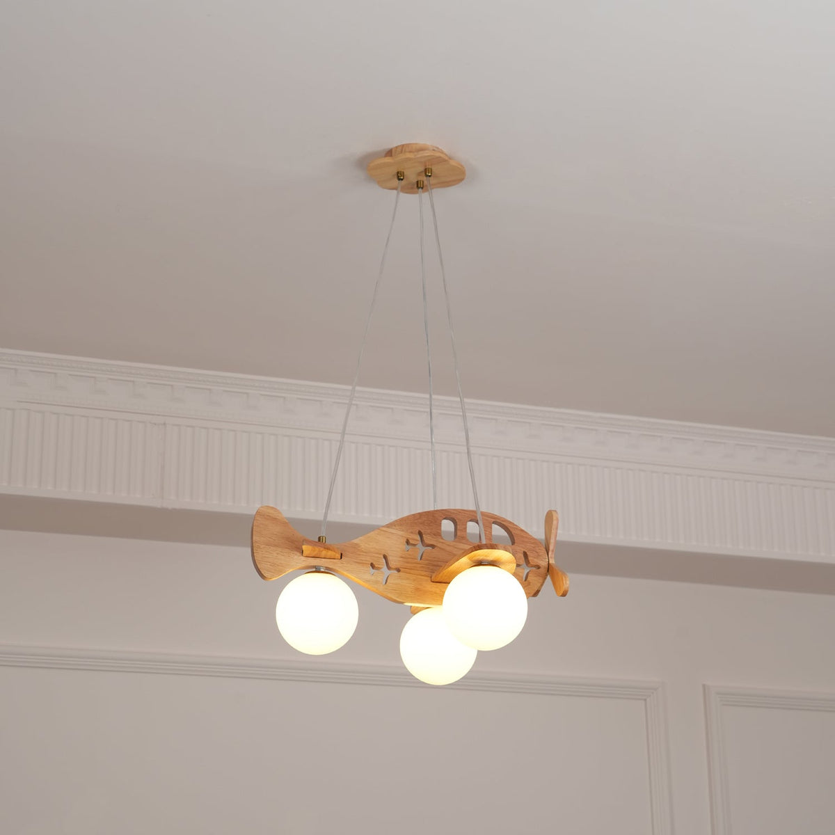 Aviator Pendant Light in Natural Wood and Opal Glass