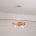 Aviator Pendant Light in Natural Wood and Opal Glass