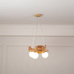 Aviator Pendant Light in Natural Wood and Opal Glass