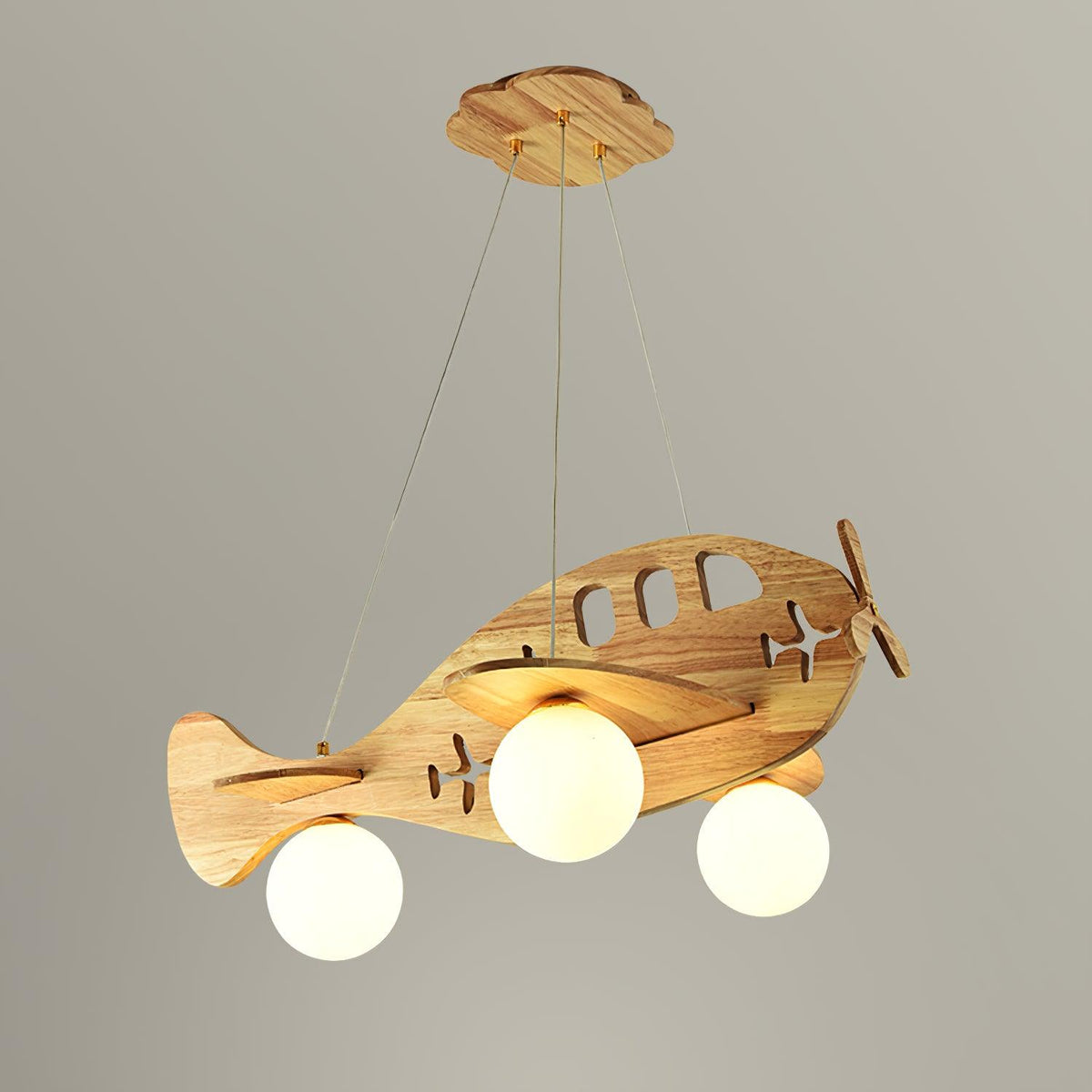 Aviator Pendant Light in Natural Wood and Opal Glass