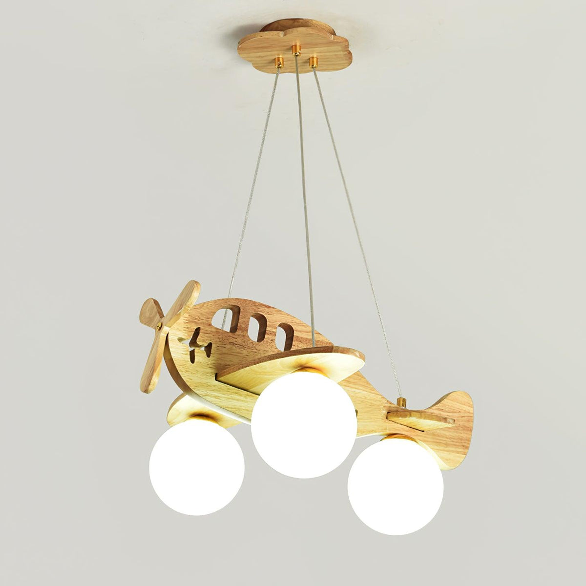 Aviator Pendant Light in Natural Wood and Opal Glass
