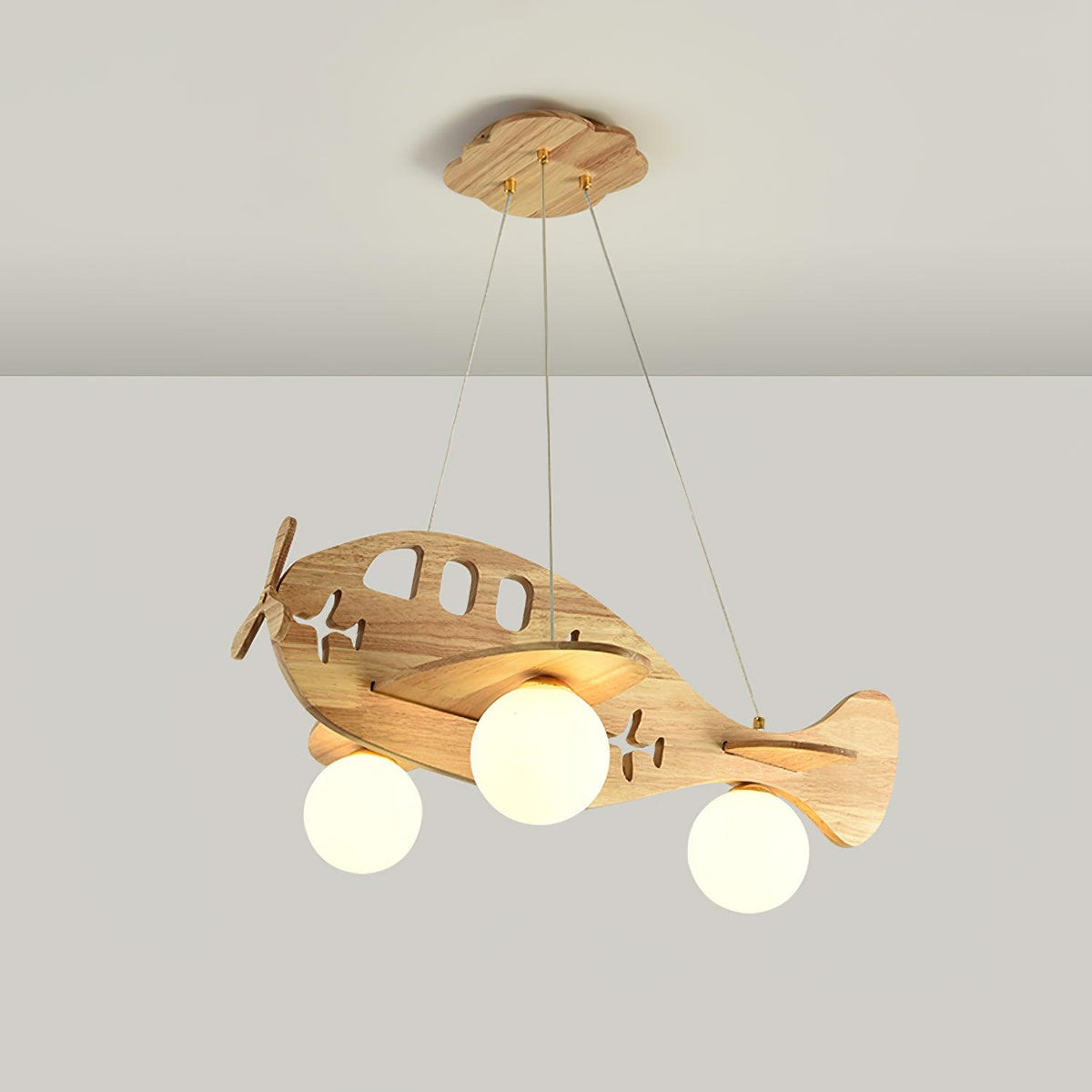 Aviator Pendant Light in Natural Wood and Opal Glass