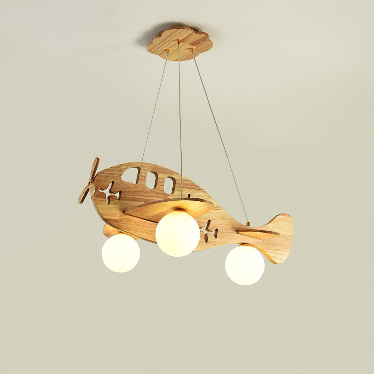 Aviator Pendant Light in Natural Wood and Opal Glass
