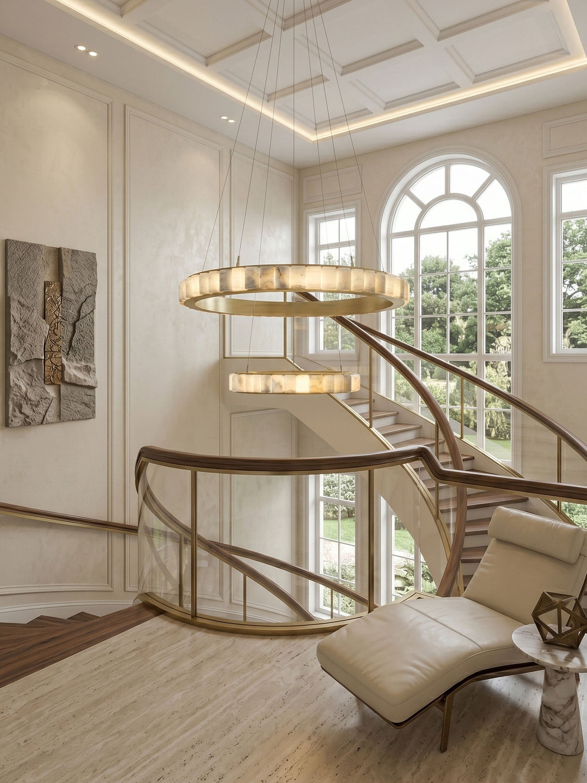 Avalon Halo Alabaster Chandelier – Modern Brass LED Pendant Light