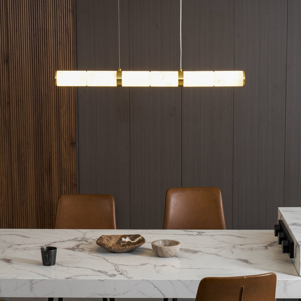 Alabaster Beam Linear Pendant Light in Brass for Modern Interiors