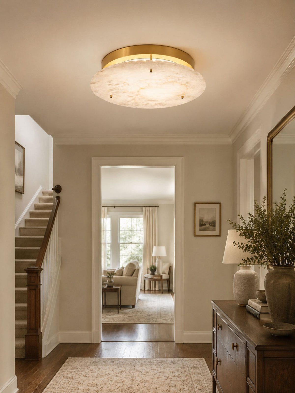 Alabaster Disc Ceiling Light in Brass | Flush Mount LED Lamp