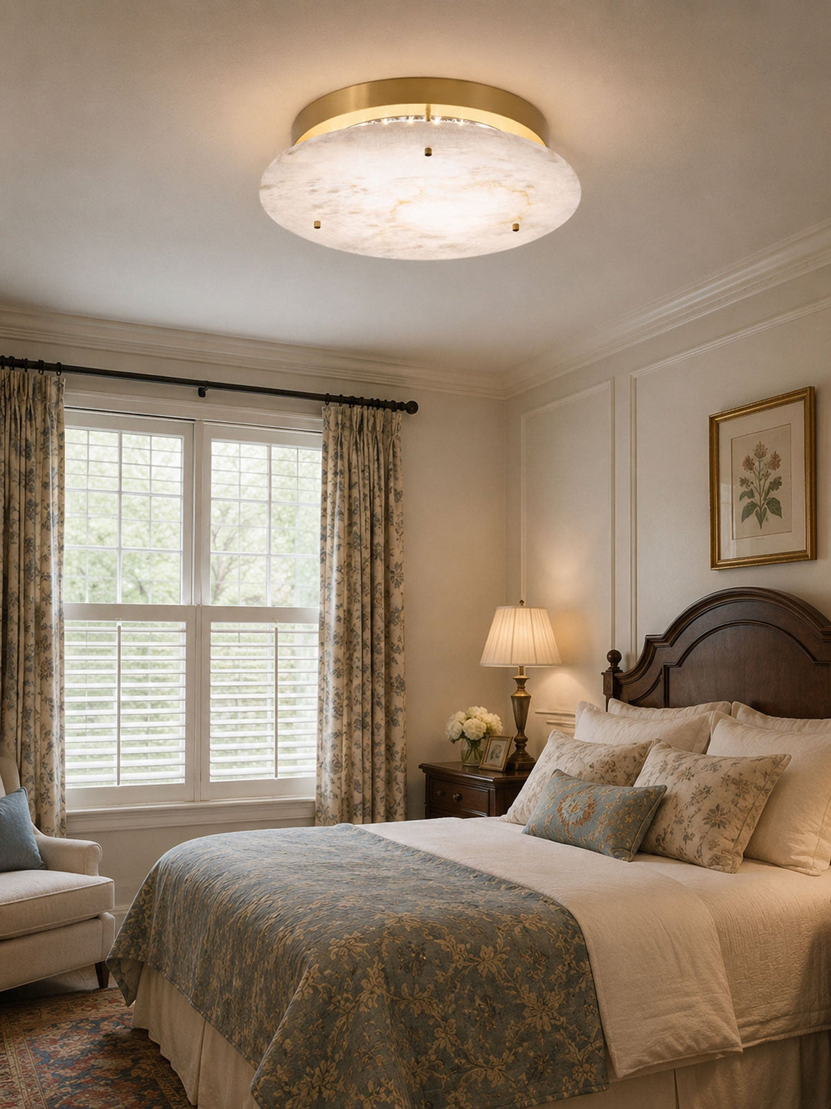 Alabaster Disc Ceiling Light in Brass | Flush Mount LED Lamp