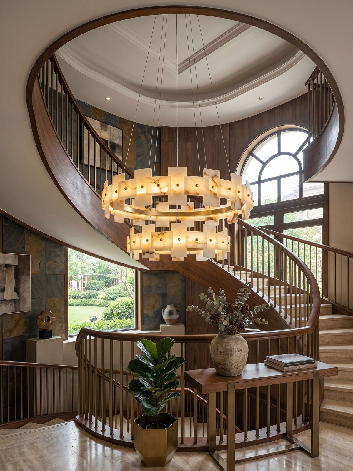 Avalon Halo Alabaster Chandelier – Modern Brass LED Pendant Light