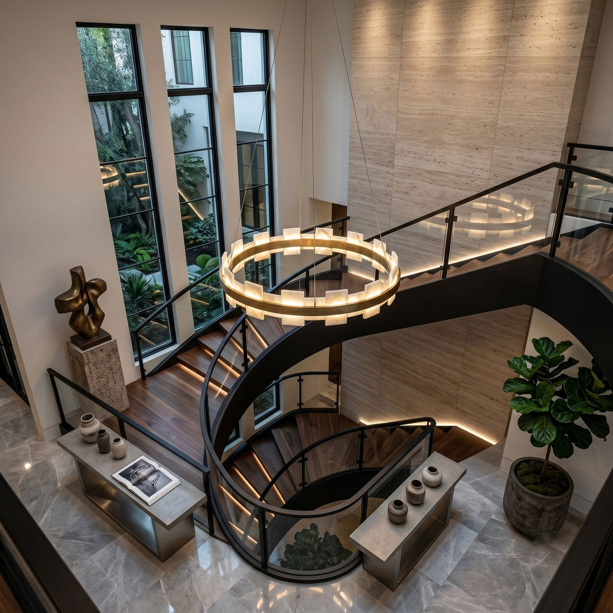 Avalon Halo Alabaster Chandelier – Modern Brass LED Pendant Light