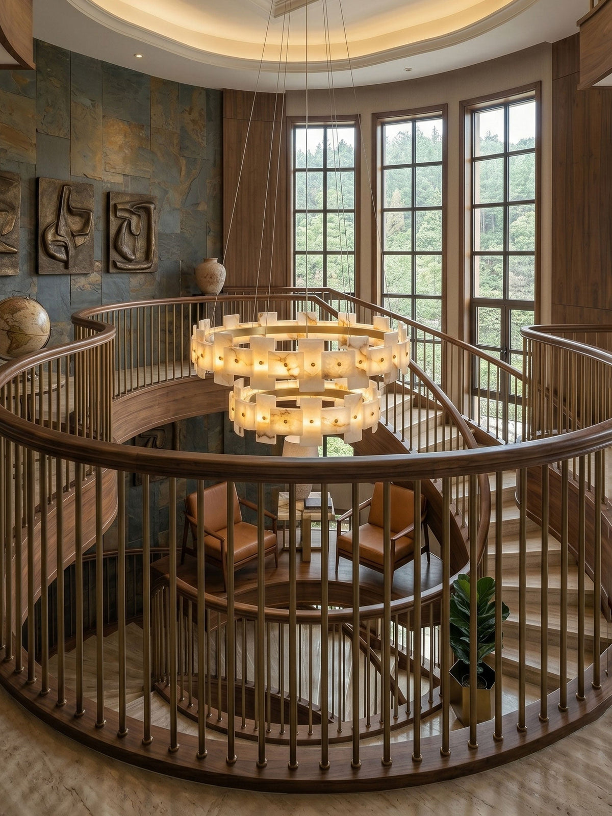 Avalon Halo Alabaster Chandelier – Modern Brass LED Pendant Light