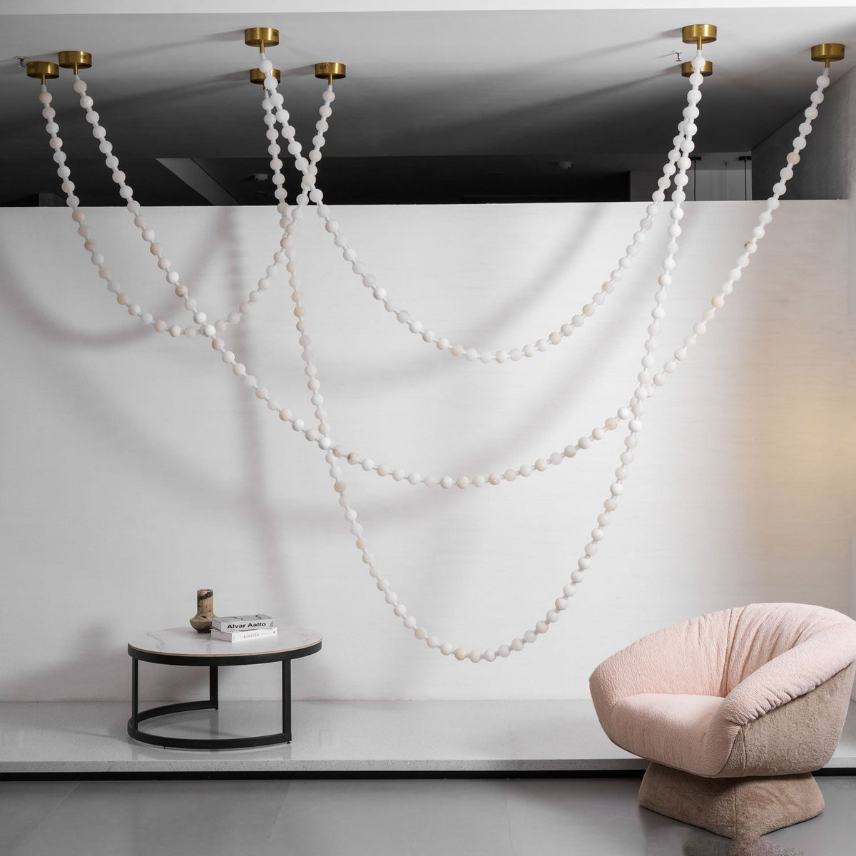 Alabaster Pearl Necklace Chandelier — Cascading Beaded LED Pendant Light