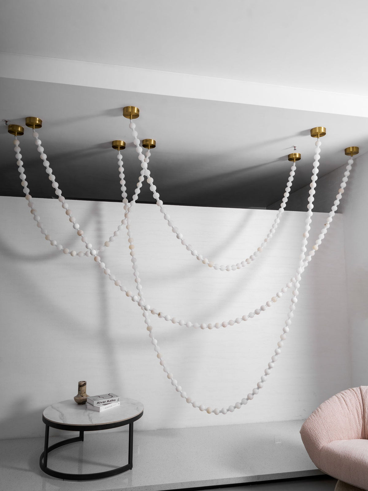 Alabaster Pearl Necklace Chandelier — Cascading Beaded LED Pendant Light