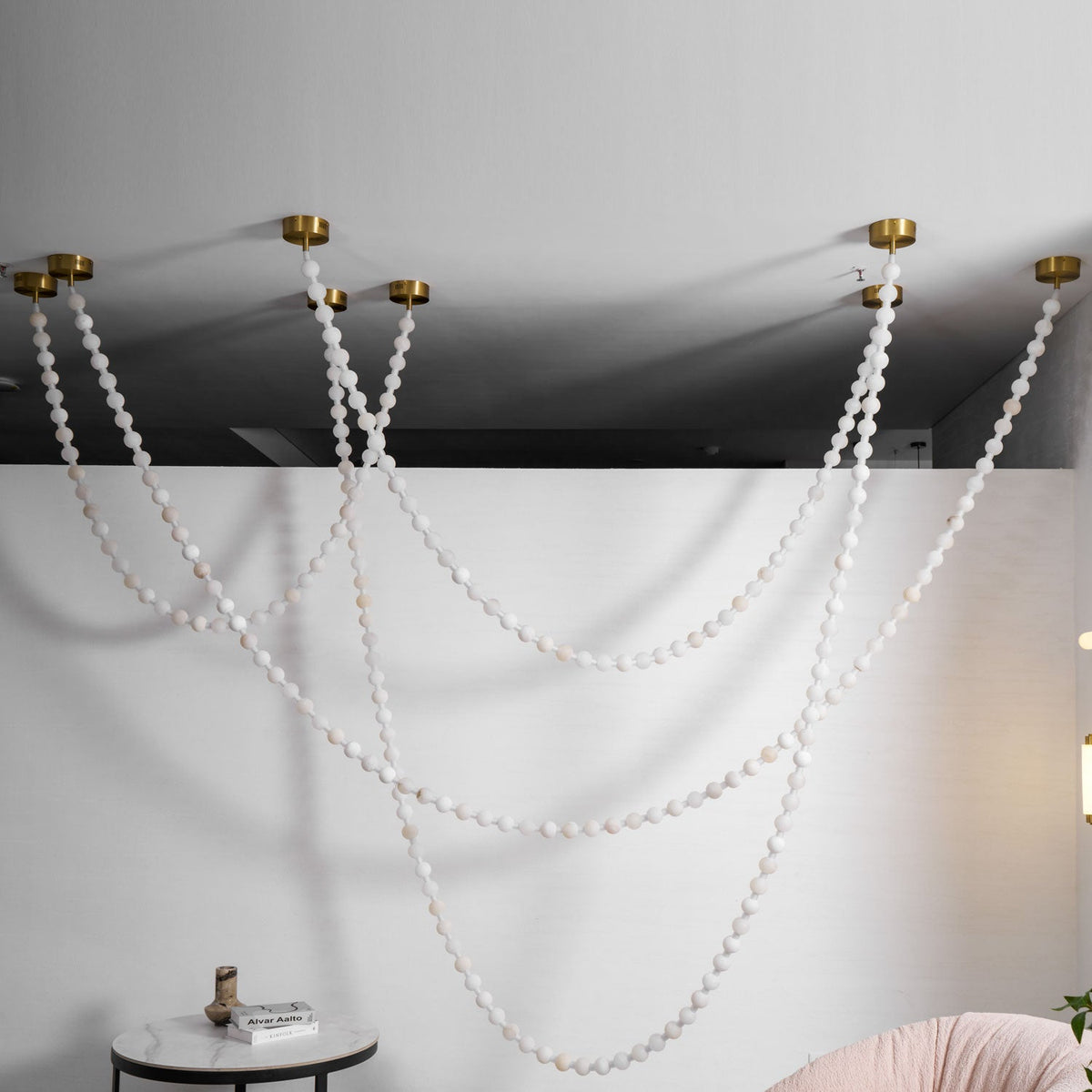 Alabaster Pearl Necklace Chandelier — Cascading Beaded LED Pendant Light