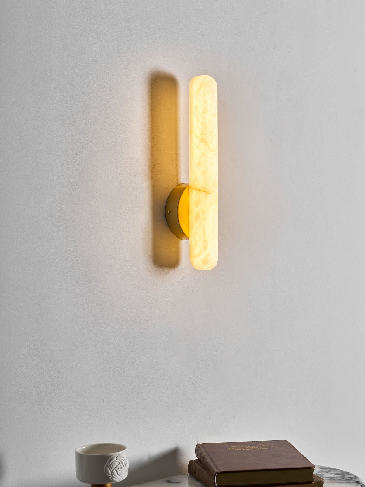 Alabaster Rod Wall Sconce in Brass – Modern Minimalist Lighting