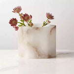 Sculpted Alabaster Cube Candle Holder – Ambient Glow for Modern Interiors