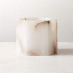 Sculpted Alabaster Cube Candle Holder – Ambient Glow for Modern Interiors