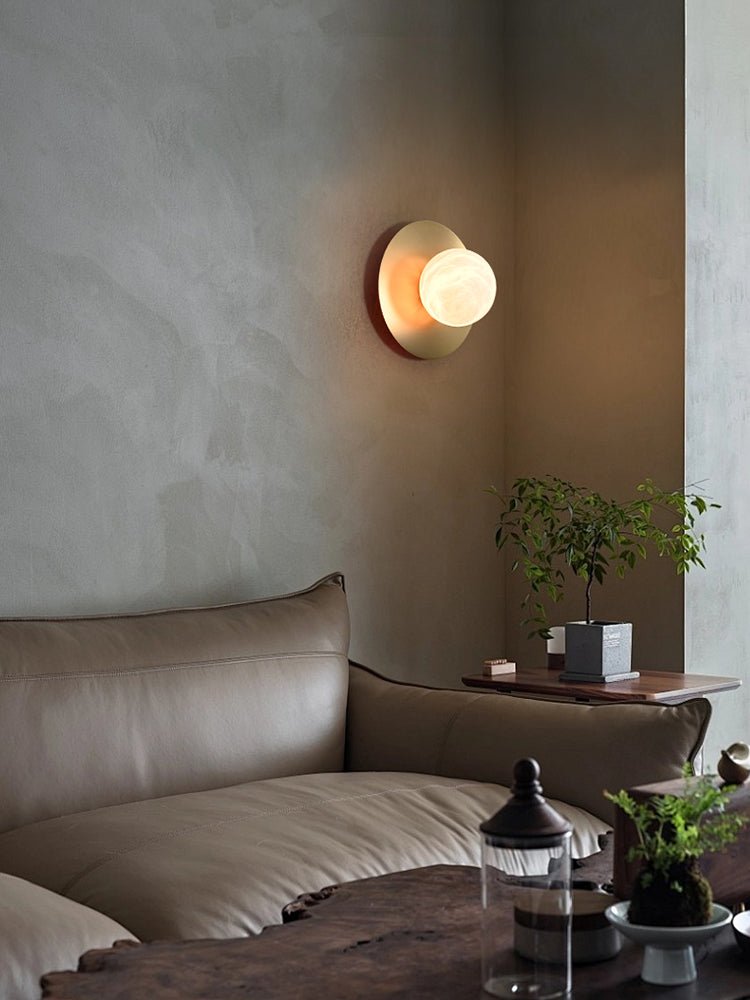 Round Alabaster Orb Wall Sconce in Brass for Modern Interiors