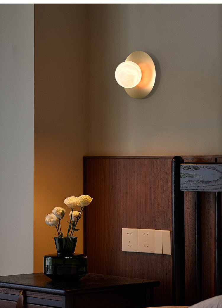 Round Alabaster Orb Wall Sconce in Brass for Modern Interiors