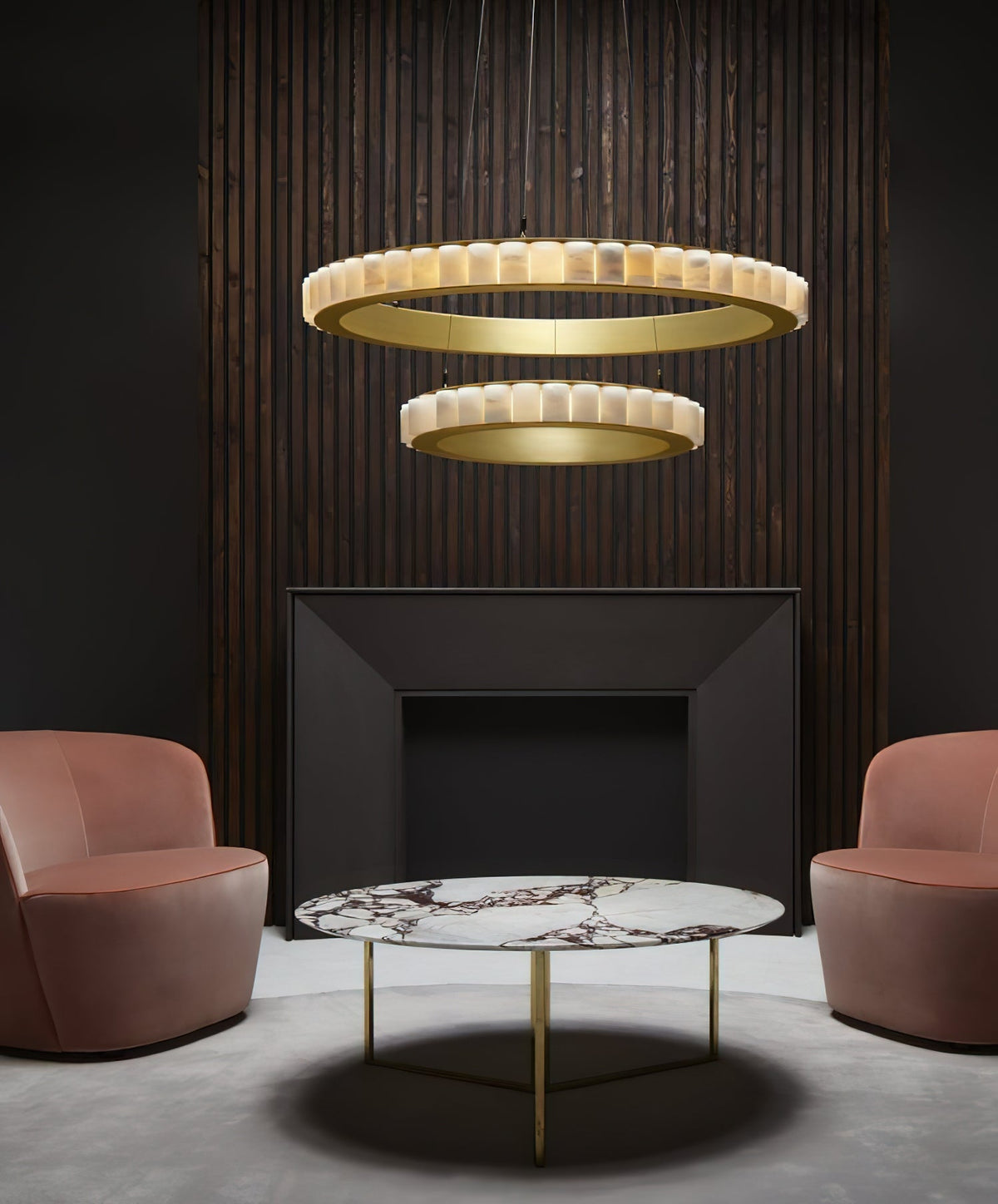 Avalon Halo Alabaster Chandelier – Modern Brass LED Pendant Light