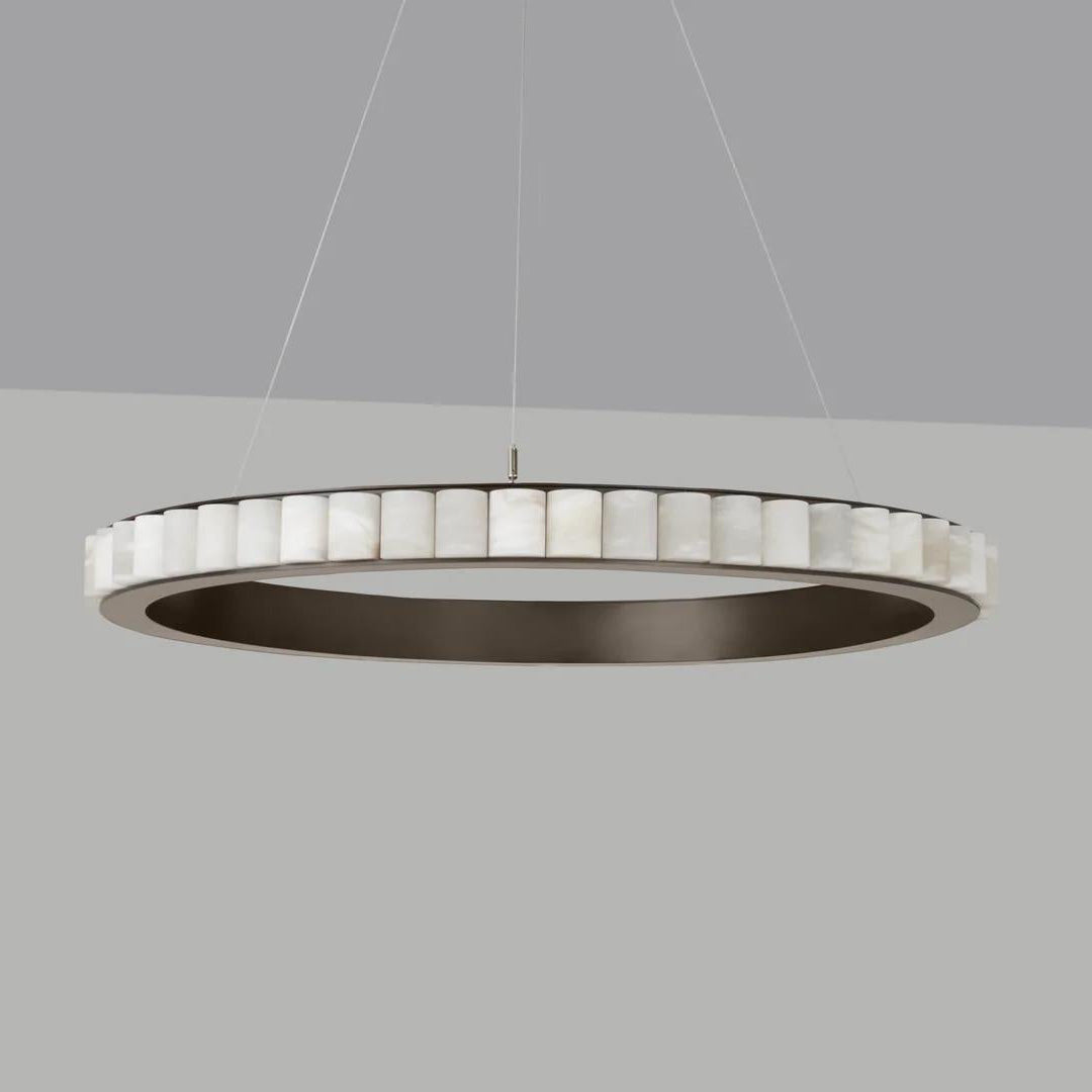 Avalon Halo Alabaster Chandelier – Modern Brass LED Pendant Light