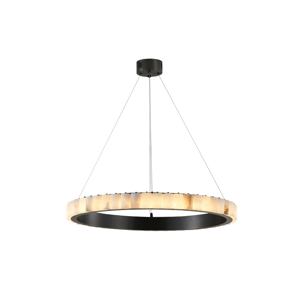Avalon Halo Alabaster Chandelier – Modern Brass LED Pendant Light